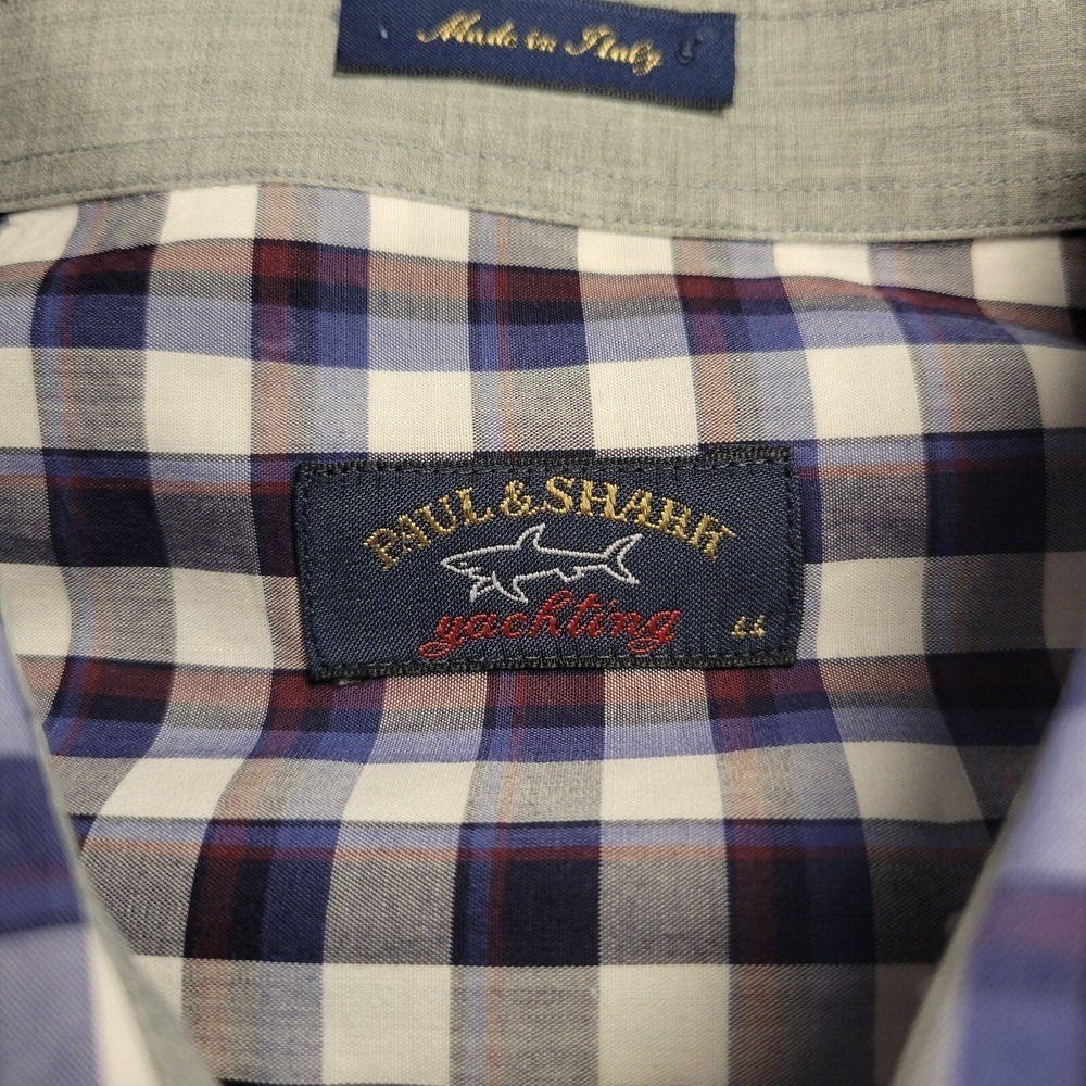 Paul Shark Long Sleeve Button Down Shirt Plaid Men Size 44 (2XL) Italy Designer - Picture 3 of 7